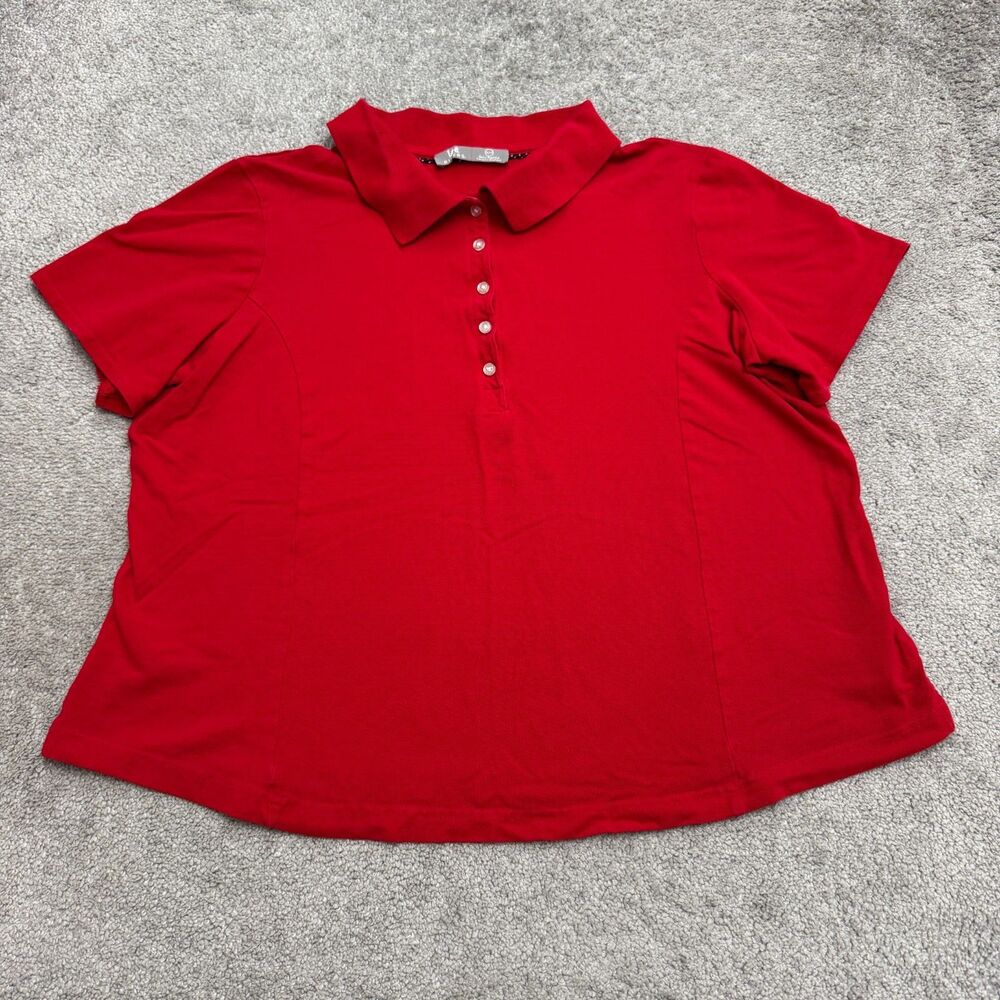 Lee Riders Short Sleeve Stretch Pique Polo Shirt Red Womens Plus 1X Collared Top